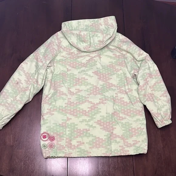 Burton Wanderlust Ski Snowboard Jacket Girls XL Lt. Green Geo Hooded Pink Parka - Picture 15 of 16